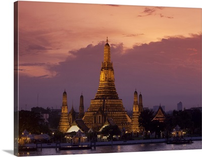 Bangkok, Thailand, The Wat Arun temple across the Chao Phraya River at sunset