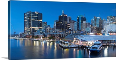 Barangaroo And Darling Harbour At Dusk, Sydney, New South Wales, Australia