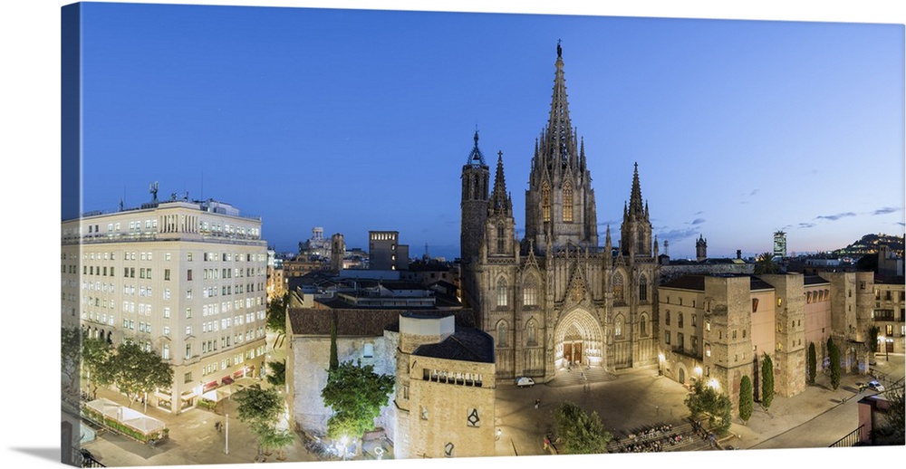 Barcelona, Catalonia, Spain, Southern Europe. High angle view of the old Cathedral of the Holy Cross and Saint Eulalia at ...