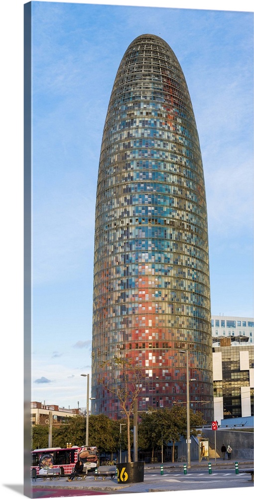 Barcelona, Catalonia, Spain, Southern Europe. Vertical panoramic view of the Agbar Tower.
