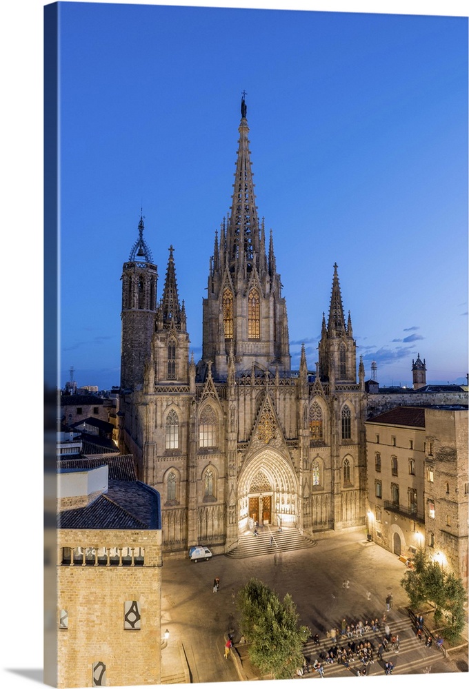 Barcelona, Catalonia, Spain, Southern Europe. High angle view of the old Cathedral of the Holy Cross and Saint Eulalia at ...