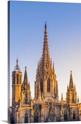Barcelona, Spain, the old Cathedral of the Holy Cross and Saint Eulalia at sunset