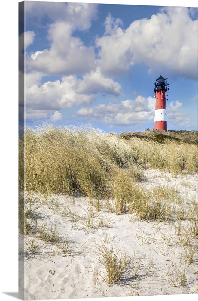 Beach and lighthouse Hoernum, Sylt, Schleswig-Holstein, Germany.