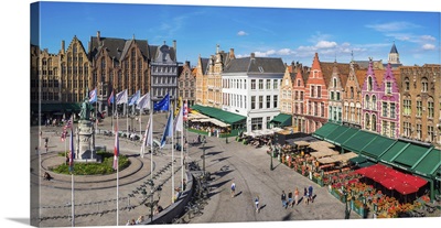 Belgium, West Flanders, Bruges. Medieval guild houses on Markt square