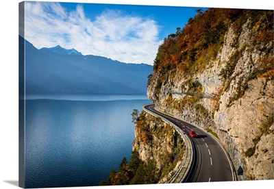 Bending Road By Lake Thun, Berner Oberland, Switzerland
