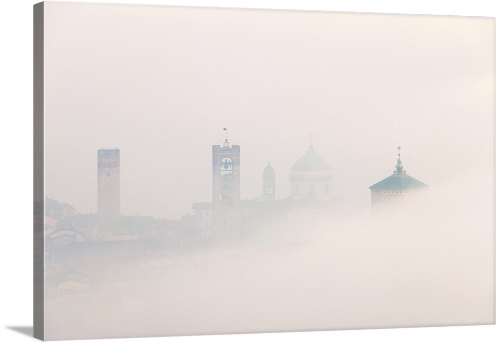 Bergamo Upper Town in the clouds. Bergamo Upper Town (Citta Alta), Bergamo province, Lombardy district, Italy, Europe.