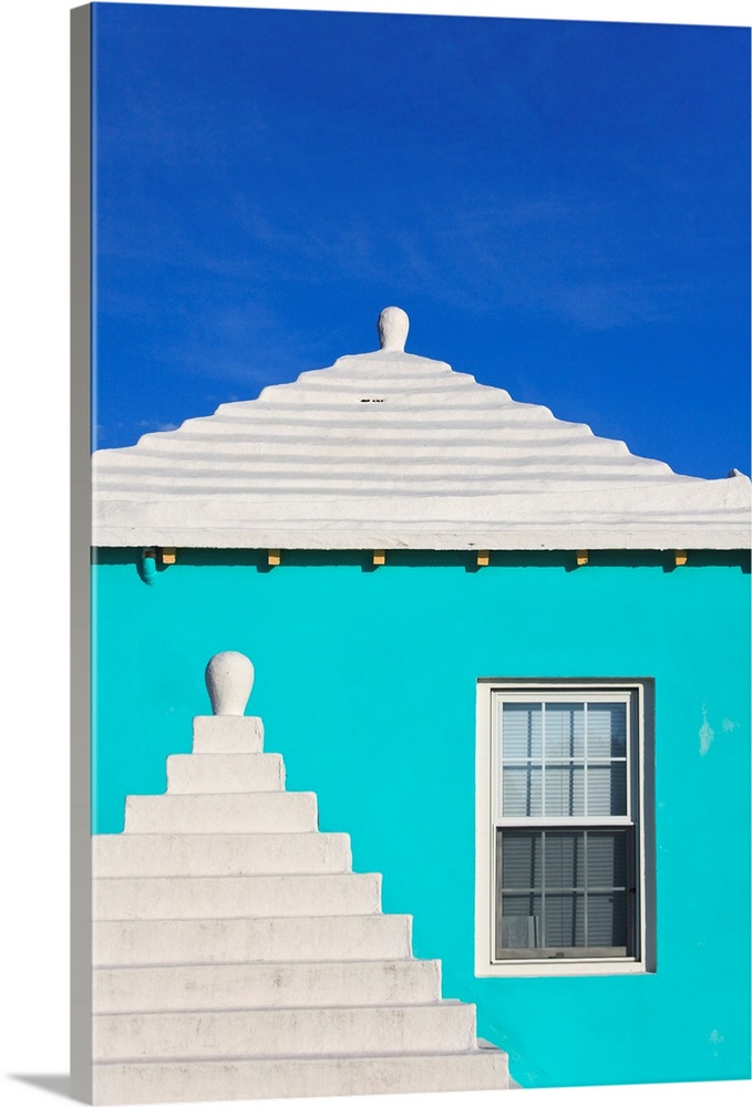 Bermuda, traditional white stone roofs on colourful Bermuda houses.