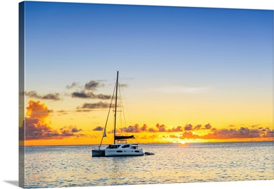 Berthed Yacht In The Bay Of Anse Georgette, Praslin, Seychelles, Africa