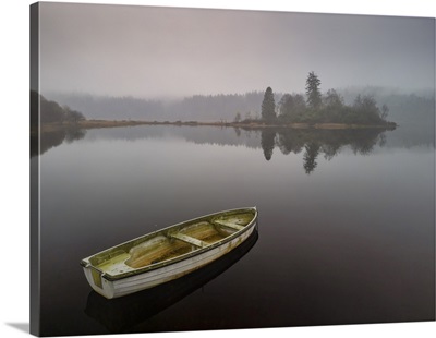 Boat On Loch Achray In Mist, Trossachs National Park, Central Region, Scotland