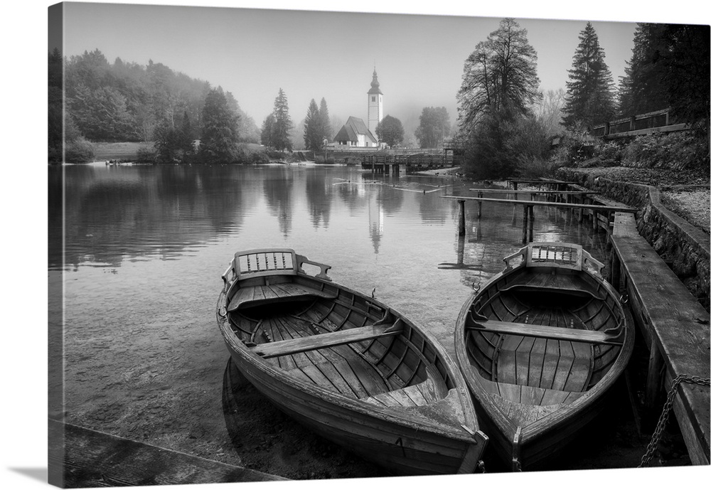 Boats on Lake Bohinj,  Triglav National Park, Slovenia.