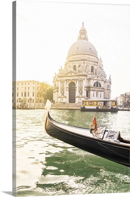 Bow Of A Gondola Sailing In The Venetian Lagoon, Venice, Italy