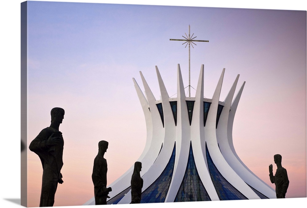 Brazil, Distrito Federal-Brasilia, Brasilia, Bronze sculptures representing the Evangelists at the entrance to Metropolita...