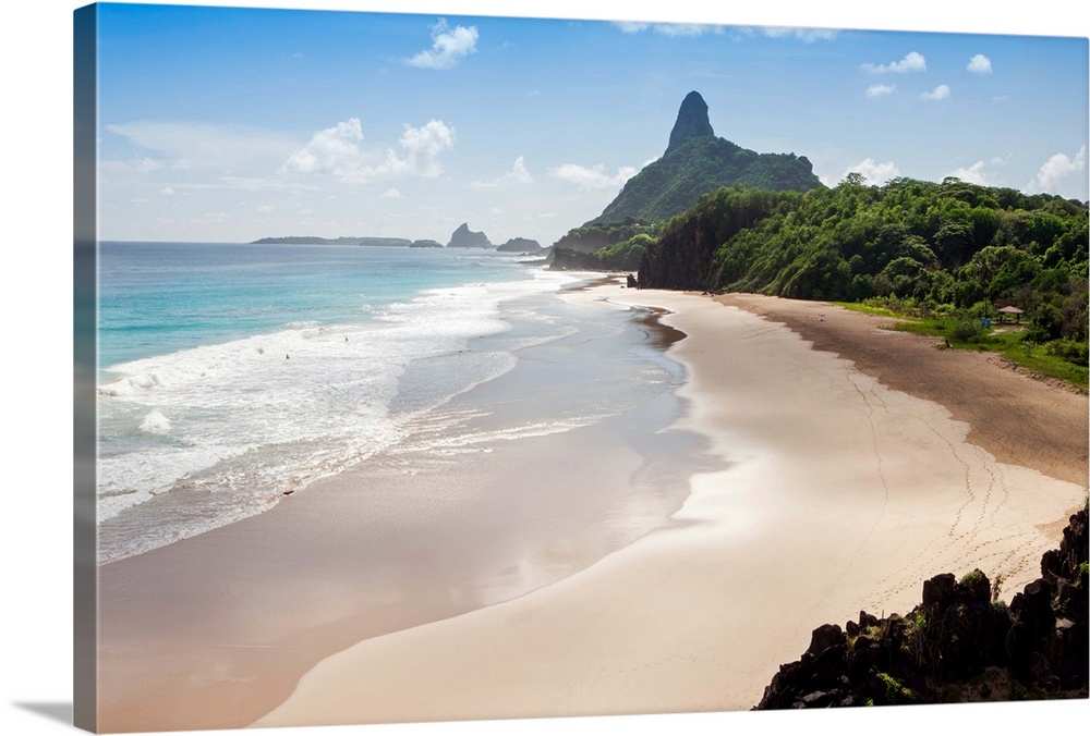 South America, Brazil, Pernambuco, Fernando de Noronha Island, view of Father's Well beach and Peak hill