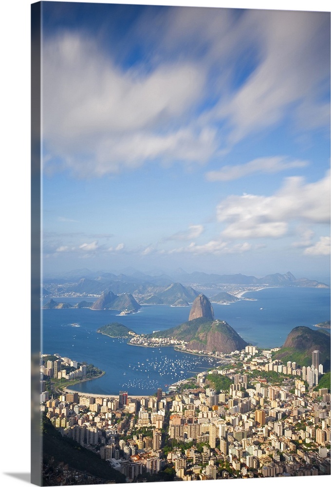 Brazil, Rio De Janeiro, Cosme Velho, View of Sugar Loaf mountain and Botafogo Bay from Cocovado