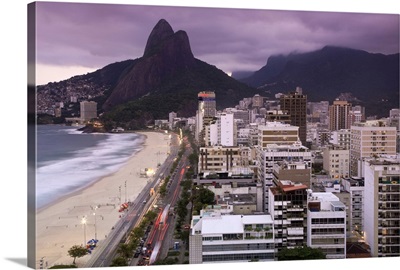 Brazil, Rio De Janeiro, View of Leblon Beach and Two Brothers mountain