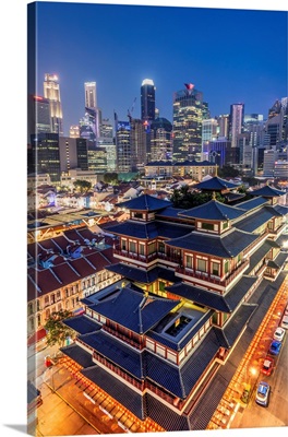 Buddha Tooth Relic Temple And City Skyline, Singapore