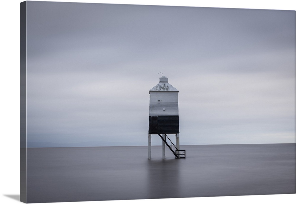 Burrnham's stilted Low Lighthouse at high tide, Burnham on Sea, Somerset, England.  Winter (February) 2023.
