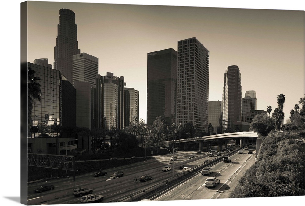 USA, California, Los Angeles, downtown and Rt. 110 Harbor Freeway