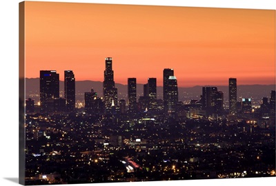 California, Los Angeles, Downtown from Hollywood Bowl Overlook, dawn