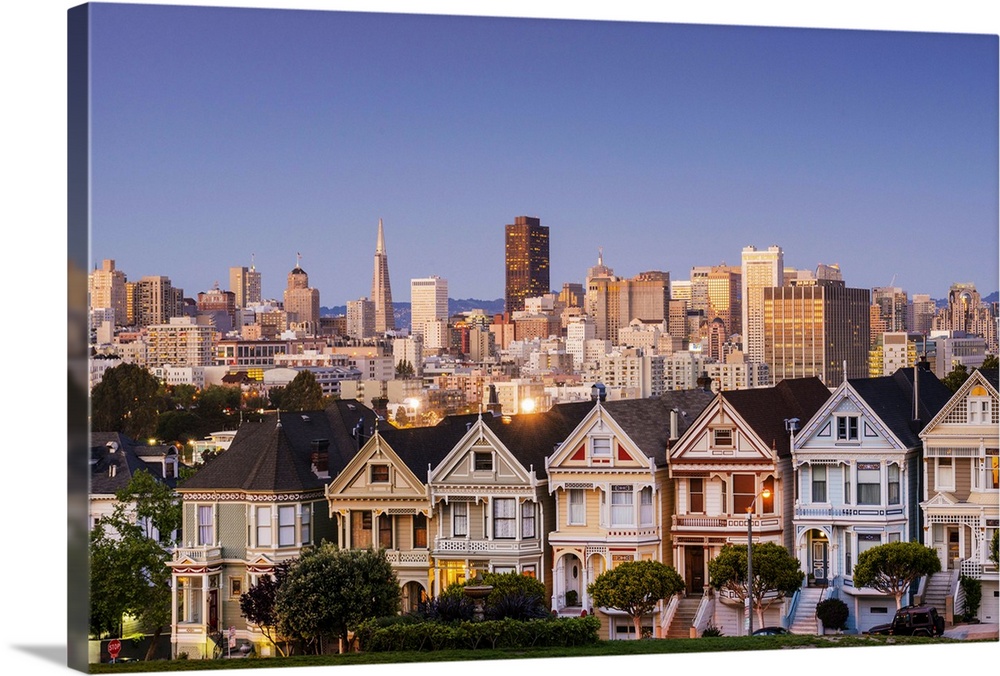 North America, USA, America, California, San Francisco, Alamo Square, the painted ladys and city skyline.