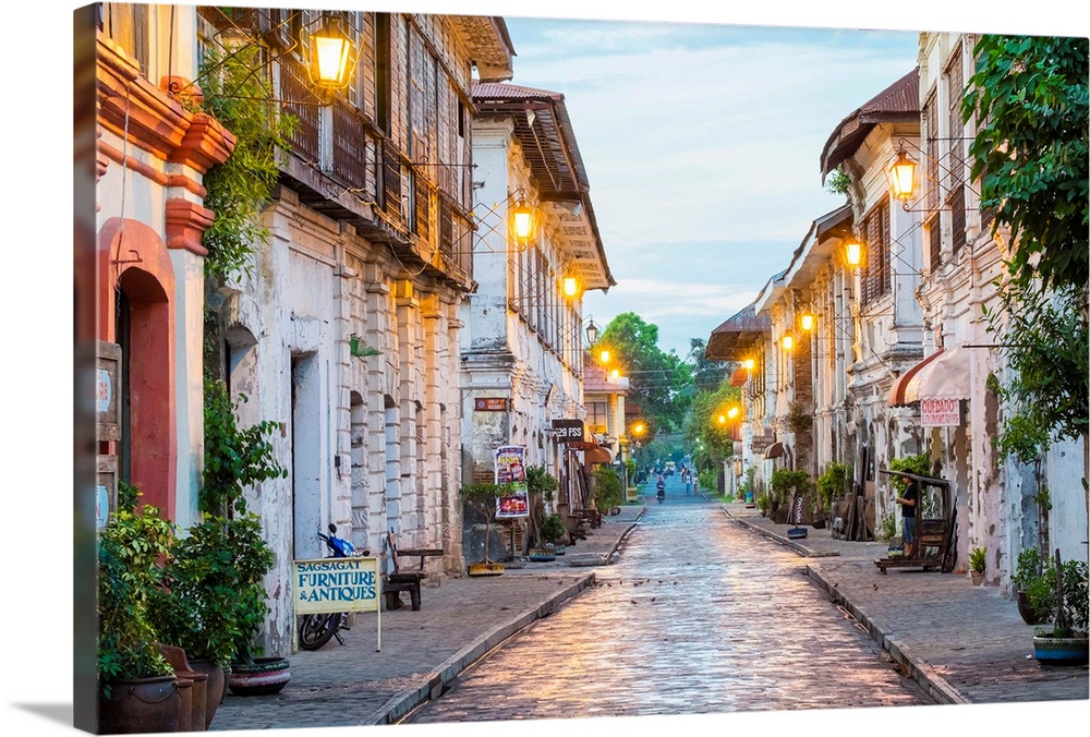 Calle Crisologo at dawn, Vigan City, Ilocos Sur, Ilocos Region, Philippines.