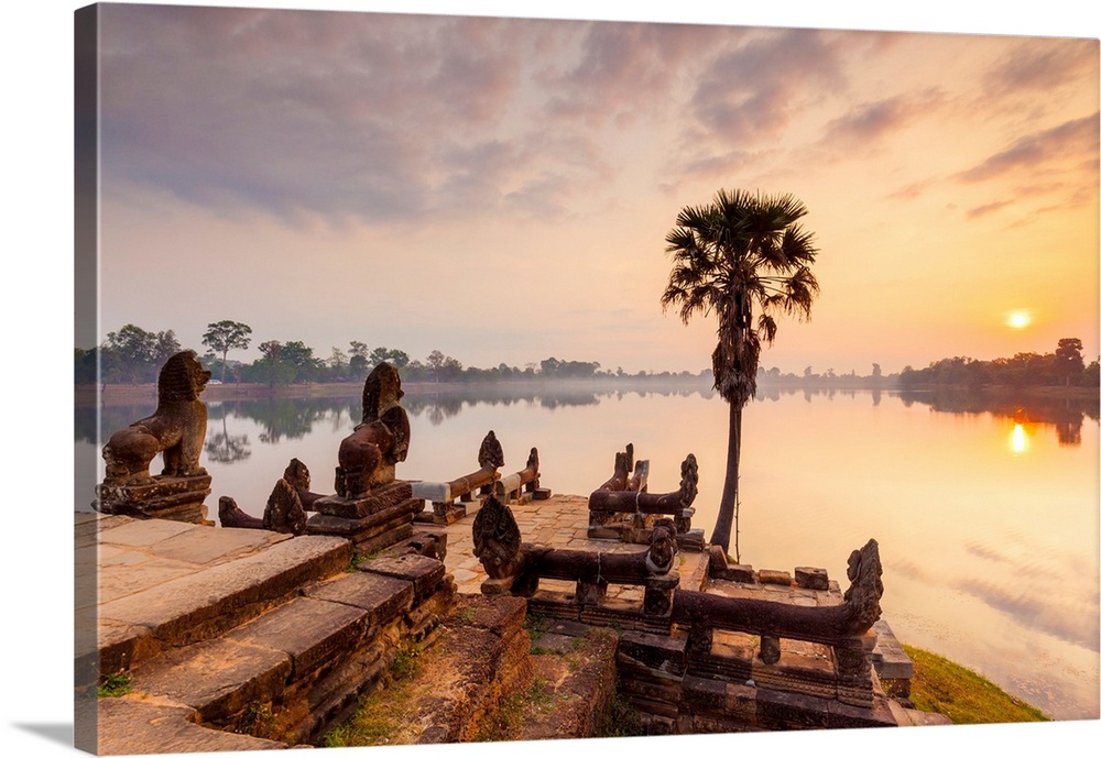 Cambodia, Angkor, Sra Srang, former royal bathing pond, dawn.