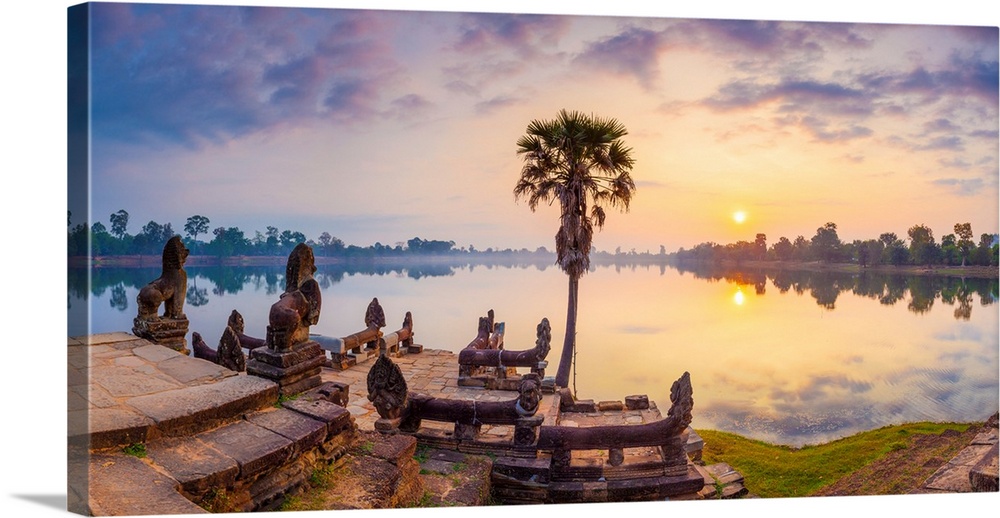 Cambodia, Angkor, Sra Srang, former royal bathing pond, dawn.