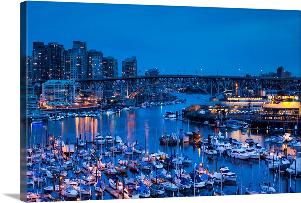 Canada, British Columbia, Vancouver, Granville Island, elevated view, dusk