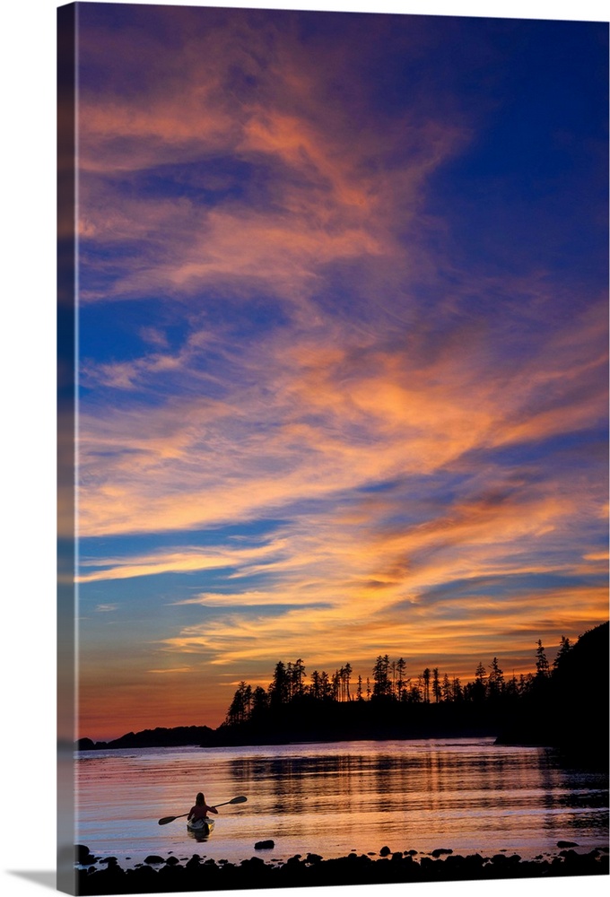 Canada, British Columbia Vancouver Island, Ucluelet, West Coast, kayak at sunset.