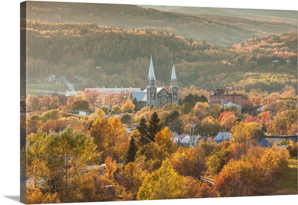 Canada, Quebec, Capitale-Nationale Region, Charlevoix, Baie St-Paul, Elevated View Of Town Church, Autumn