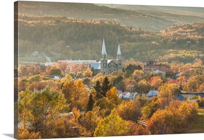 Canada, Quebec, Baie St-Paul, Elevated View Of Town Church, Autumn
