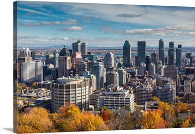 Canada, Quebec, Montreal, Elevated City Skyline From Mount Royal, Autumn
