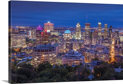 Canada, Quebec, Montreal, Elevated Skyline From Mount Royal, Dusk