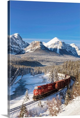 Canadian Pacific Train In Winter, Morant's Curve, Banff National Park, Alberta, Canada