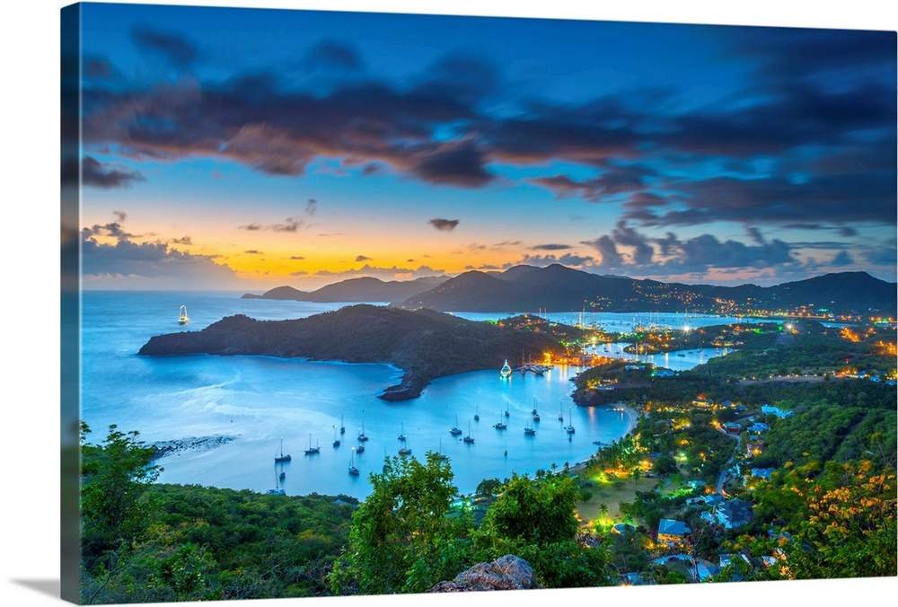 Caribbean, Antigua, English Harbour from Shirley Heights, Sunset.