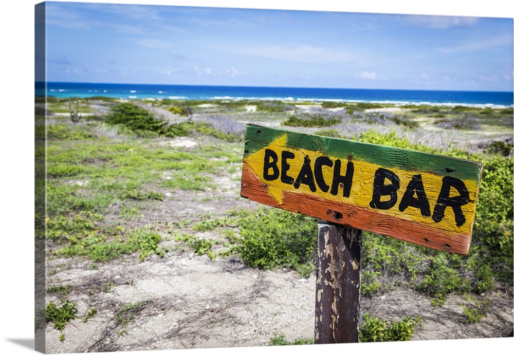 Caribbean, Aruba, San Nicolas District, Characteristic wood sign in the Boca Grandi beach.