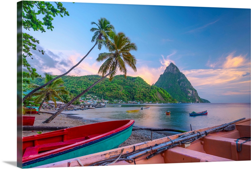 Caribbean, St Lucia, Soufriere, Soufriere Bay, Soufriere Beach and Petit Piton (UNESCO World Heritage Site), Traditional F...