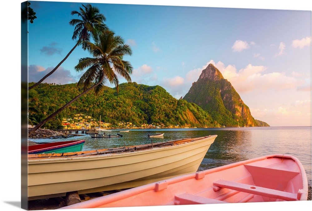 Caribbean, St Lucia, Soufriere, Soufriere Bay, Soufriere Beach and Petit Piton (UNESCO World Heritage Site), Traditional F...