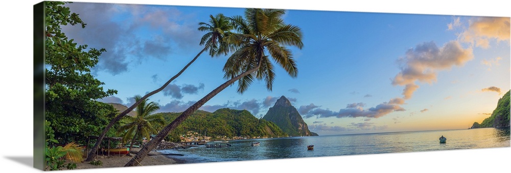Caribbean, St Lucia, Soufriere, Soufriere Bay, Soufriere Beach and Petit Piton (UNESCO World Heritage Site)