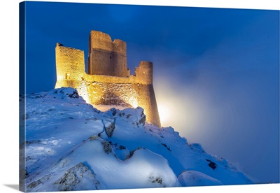 Castle Of Rocca Calascio In Winter During The Dusk-Europe, Abruzzo, Italy