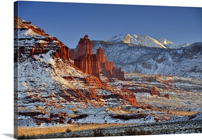 Castle Valley And La Sal Mountains In Winter Near Sunset, Utah