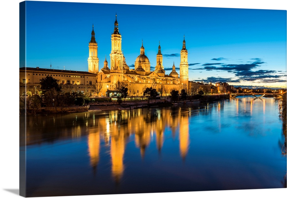 Cathedral Of Our Lady Of The Pillar At Dusk. Zaragoza, Aragon, Spain