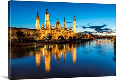 Cathedral Of Our Lady Of The Pillar At Dusk. Zaragoza, Aragon, Spain
