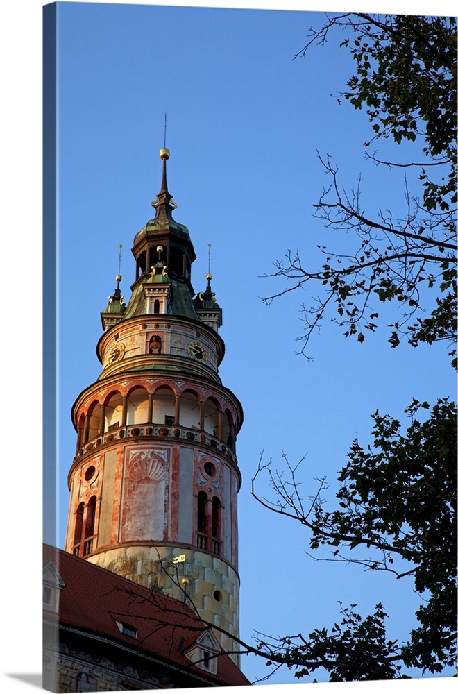 Central and Eastern Europe, Czech Republic, South Bohemia, Cesky Krumlov. Detail of the Tower of the Castle. .