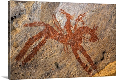 Chad, Sahara, A painting of a horse and rider decorates the sandstone wall of a cave