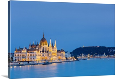 Chain Bridge and the Hungarian Parliament Building on the Danube River, Budapest