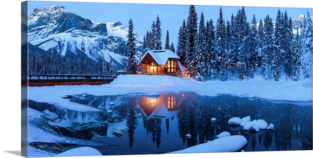 Chalet Reflections At Twilight, Emerald Lake, Yoho National Park, British Columbia, Canada