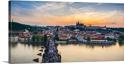 Charles Bridge and Prague Castle on the Vltava River, from Old Town Bridge Tower