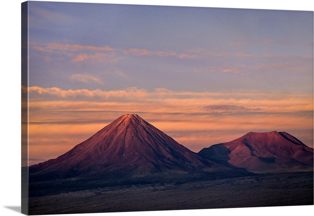 Chile, Atacama Desert, Salar de Atacama, Antofagasta Region, El Loa Province. The strato-volcano Licanabur at sunset.