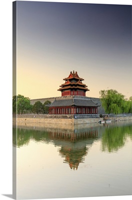 China, Beijing, Palace moat and Forbidden city at sunrise